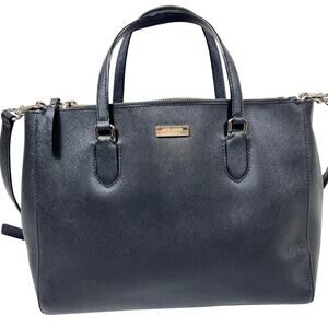 Kate Spade Large Top Handle Bag Black Leather Textured Lined Zip Button Closure
